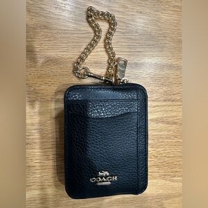 Coach Black Leather Card Holder with Gold Chain Accent *Like New*